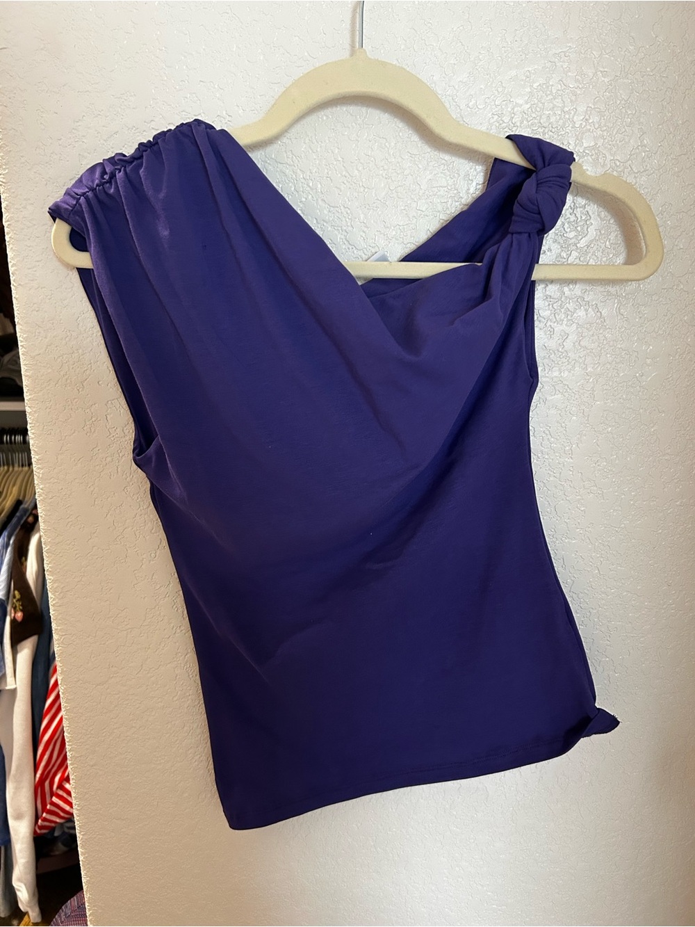 Topshop One-Shoulder Knot Cowl Neck Tank in Violet